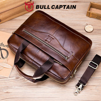 Maletín de Negocios Vintage BULLCAPTAIN, Maletín para Portátil de Cuero Vacuno Genuino para Hombre, Maletín de Estilo Retro