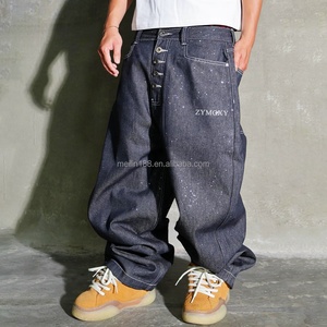 Pantalon en jean brut sur mesure de haute qualité, design brillant, coupe large, avec boutons, pour homme - Product Image 3