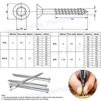 Vis à bois à tête plate Torx en acier inoxydable pour la construction en bois, meubles de balcon et de terrasse extérieurs