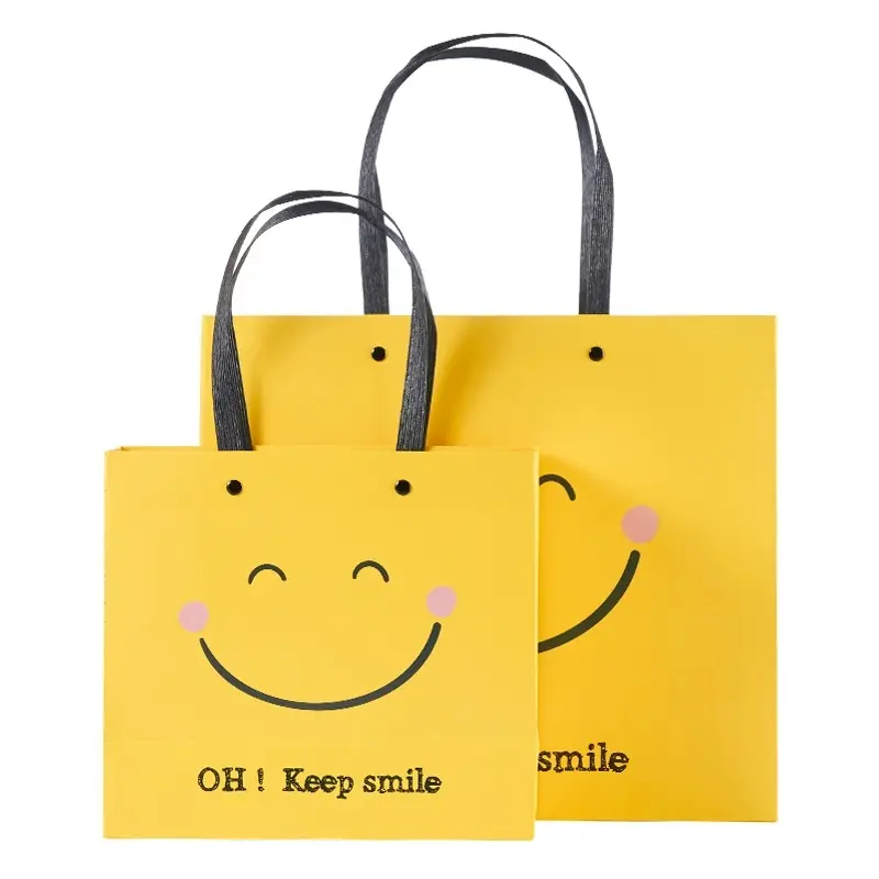 ถุงของขวัญหน้ายิ้มสีเหลืองสำหรับวันวาเลนไทน์ถุงใส่ของขวัญถุงกระดาษ