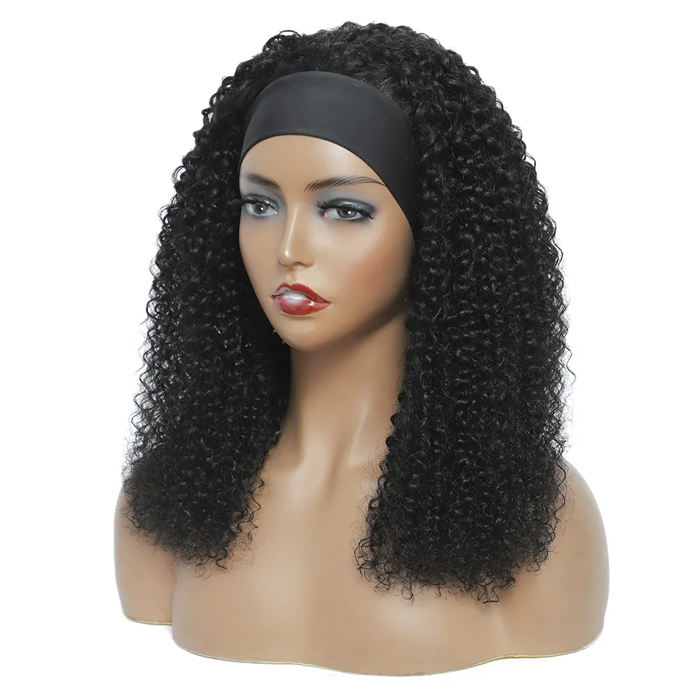 Peluca de cabello humano Remy personalizada de fábrica, diadema, peluca rizada humana, pelucas con diadema de cabello brasileño virgen para mujeres negras
