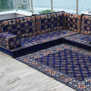 Siège de sol avec coussin de canapé-lit <span class=keywords><strong>futon</strong></span> sectionnel en forme de U arabe bleu marine personnalisable avec fonction rembourrée - Product Image 3