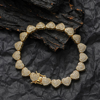 Joyería Hip Hop Europea y Americana con Incrustaciones de Circonio en Latón, Brazalete Cubano de Moda con Forma de Corazón de 10 mm, Regalo para Mujer