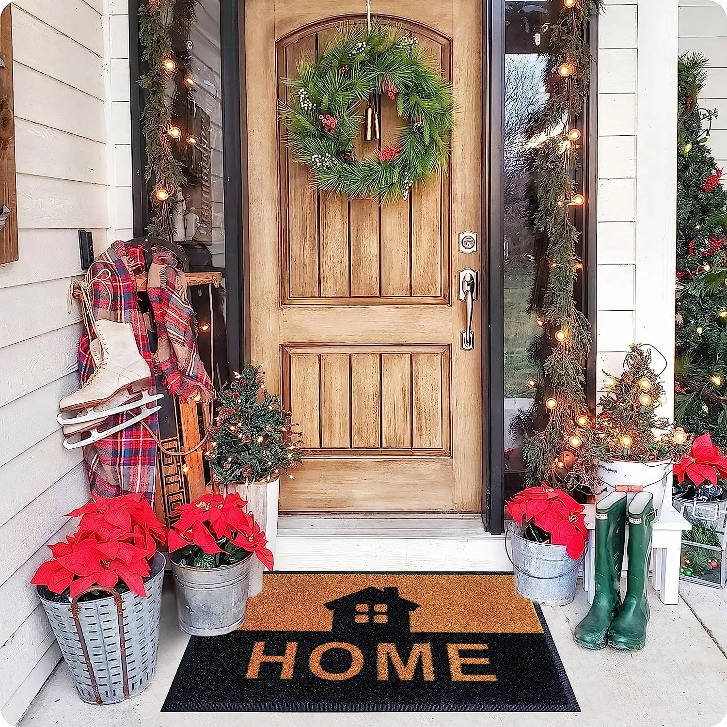 Hot Selling Christmas Anti Slip Rubber Back Floor Door Mats Home Entrance Mats Welcome Logo