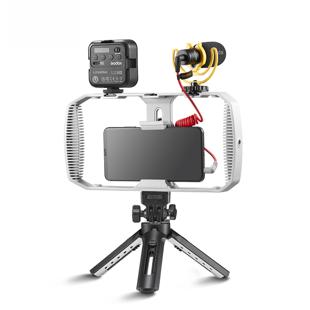 Vk1 Kit With Mobile Phone Holder Rabbit Cage Microphone Led6r Video Light Tripod For Smartphone Vlog Live Streaming