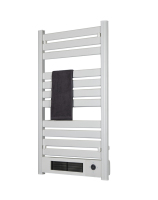 Sèche-serviettes chauffant 2-en-1 en aluminium avec ventilateur, thermostat et minuterie, à fixation murale pour salle de bain