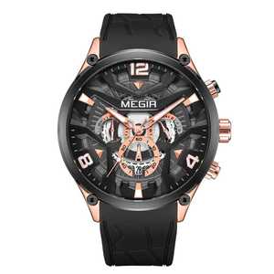 MEGIR 2222 Nouvelle Montre Homme Tendance Multifonctionnelle Chronographe Trois Yeux Six Aiguilles Bracelet Silicone Montre à Quartz 2025 - Product Image 6