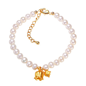 Joyería de Perlas Genuinas de Zhuji, Perlas de Agua Dulce Casi Redondas con Ligeras Imperfecciones, Nuevo Estilo de Orquídea de Campana, Pulseras de Moda con Dijes, Venta al por Mayor - Product Image 5