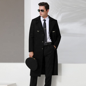 Manter Quente Poli Tecido De Lã Personalizar Preto Único Breasted Mens Casacos Longos Casacos Design <span class=keywords><strong>Airline</strong></span> piloto Casaco Jaqueta - Product Image 4