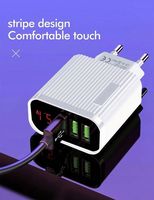 Chargeur portable rayé Surfa à 3 ports avec affichage numérique, chargeur mural USB pour téléphone portable