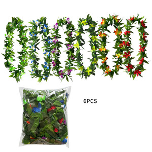 Nouveau hawaïen artificiel Luau fleur feuille soie Tropical coloré collier été piscine fête décorations - Product Image 4