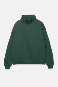 <span class=keywords><strong>Felpa</strong></span> da <span class=keywords><strong>Uomo</strong></span> con Zip a un Quarto in Cotone <span class=keywords><strong>Verde</strong></span> Scuro e Colletto Rialzato - Product Image 4