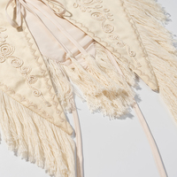 Beigefarbene Bluse mit Blumenmuster, Schnürung und Quasten, Lässige Modische Schal-Oberteile für Damen