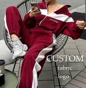 ชุดเซ็ตเสื้อแจ็คเก็ตและกางเกงวอร์มกำมะหยี่แบบซิปสองชิ้นสำหรับฤดูใบไม้ร่วงและฤดูหนาว  ชุดฮู้ดดี้แบบซิปผ้าฟลีซสไตล์สปอร์ต - Product Image 1