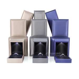 Green Blue Wholesale PU Leather Jewelry <b>Box</b> Ring Earrings Pendant Necklace <b>Box</b> Jewelry Packaging With <b>Led</b> <b>Light</b> - Product Image 3