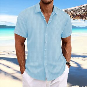 Fashion Men's Striped Jacquard Solid Color Casual Shirt Comfortable Loose Short Sleeve Hawaiian Shirt - Product Image 2