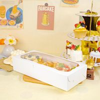 Boîte à gâteau rectangulaire en carton blanc avec fenêtre transparente pour emballage de gâteaux basques, macarons, pâtisseries, bonbons