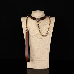 ปลอกคอหนัง SMPIQU พร้อมโซ่สำหรับผู้ใหญ่ อุปกรณ์สวมคอแบบ BDSM - Product Image 1