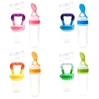 Vente en Gros : Sucette Distributrice de Fruits en Silicone pour Bébé avec 3 Sacs en Filet, Cuillère Distributrice d'Aliments pour Nouveau-né, Cuillère Pression Distributrice de Nourriture pour Bébé