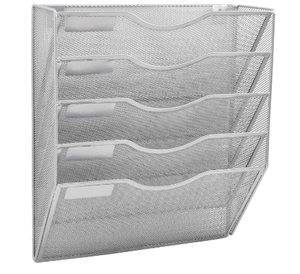 Hanging Wall <b>File</b> <b>Organizer</b> 5 Pocket Mesh Mail <b>Organizer</b> Wall Mounted with Nametag Label Wall <b>File</b> Holder for Home School White - Product Image 4