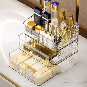 Boîte de rangement cosmétique à motif diamant avec tiroirs, organiseur de bureau pour rouge à lèvres, pinceaux de maquillage, soins de la peau, masques faciaux, capacité 45 - Product Image 2