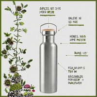 Botol Air Stainless Steel Dinding Ganda Ramah Lingkungan Desain Klasik dengan Pegangan, Tutup Bambu, dan Sedotan, Grosir Kustom