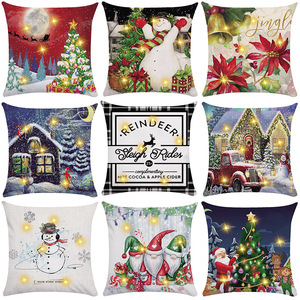 Federe in Lino Fokusent 18x18 Pollici con Luce LED, Decorazioni Natalizie con Babbo Natale e Pupazzo di Neve per Divano - Product Image 6