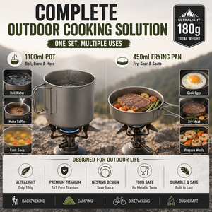Juego de Cocina Ultraligero de Titanio, Olla de 1100 ml, Sartén de 450 ml, Utensilios de Cocina Apilables para Acampar, Senderismo y Excursionismo - Product Image 2