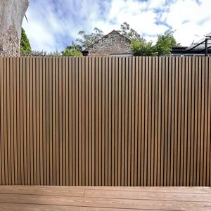 Panneau mural rainuré WPC, revêtement 3D gaufré, revêtement extérieur en aluminium couleur bois <span class=keywords><strong>pour</strong></span> jardins - Product Image 4