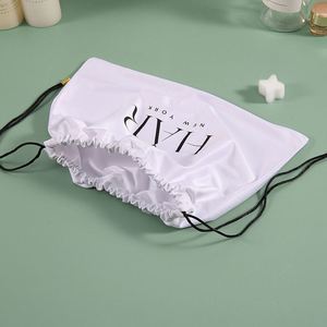 Pochette pour perruque, sacs d'emballage, sacs en satin noir pour cheveux, logo personnalisé imprimé, pochettes à cordon - Product Image 4