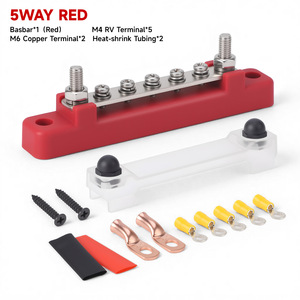 Bloc de bornes busbar rouge 5 voies M4 RV 5 pièces M6 Cuivre 2 pièces Gaine thermorétractable 2 pièces Kit - Product Image 1