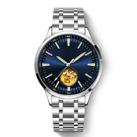 Montre mécanique automatique de luxe pour homme, bracelet en acier inoxydable, résistance à l'eau 30 m, fermoir caché à bouton-poussoir, cadran en verre