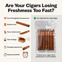 anti-humidité, refermable, sac plastique autoportant, impression sur feuille d’aluminium, pour l’emballage cadeau de cigares