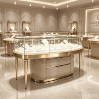 Vitrine à bijoux GZowin de luxe en or blanc, sur mesure, en acrylique et bois, avec éclairage LED, durable, haut de gamme, pour bijoux et montres