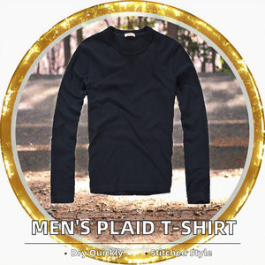 T-shirt décontracté à manches longues pour homme, logo personnalisé brodé, à carreaux, respirant, anti-humidité, séchage rapide, 200 grammes, en tissu peigné compressé - Product Image 3