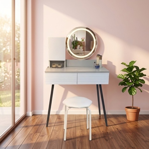 Modern Standing <b>Makeup</b> Vanity Table with <b>Mirror</b> Storage Desk Eco-Friendly & Durable for Bedroom Furniture - Product Image 3