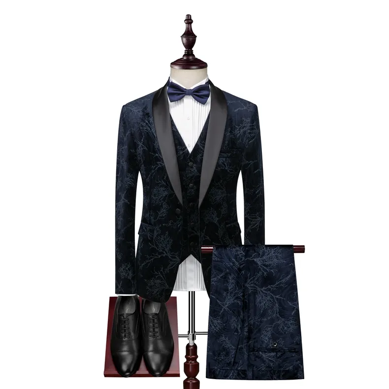 Traje de veludo personalizado de veludo, mais nova moda duas peças azul personalizado, smoking, casamento, ternos masculinos