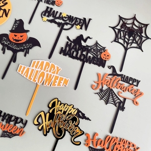 Hstyle Double <span class=keywords><strong>Couche</strong></span> Acrylique Gâteau Toppers Noir Orange Halloween Trick or Treat Lettre Cupcake Dessert Insert Décorations De Gâteau - Product Image 1
