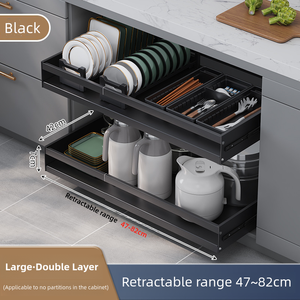 Panier de rangement <span class=keywords><strong>coulissant</strong></span> double multifonctionnel moderne pour cuisine, idéal pour vaisselle, assiettes, <span class=keywords><strong>épices</strong></span> et couverts en acier inoxydable – Vente chaude - Product Image 6