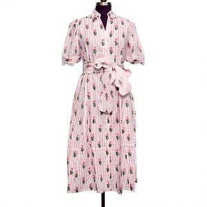 Nuevo Vestido Midi Estilo Indio, Corte en A, Dulce, Natural, Informal, para Fiesta, Verano, Cómodo, 100% Algodón Puro, Estampado Floral Canguro - Product Image 1