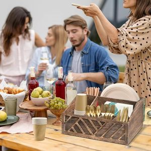Wooden <b>Storage</b> <b>Tray</b> 4-7 Compartments Rectangle Distressed Finish Multifunctional Serving Organizer For Kitchen Coffee Bar - Product Image 1