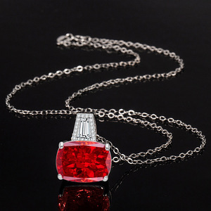 Ensemble de bijoux de mariage unisexe en cuivre plaqué or avec collier et pendentif en zircone cubique rouge haute teneur en carbone, taille 12*16mm, vente en gros - Product Image 4