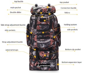 BPL44 nouveau 100L grande capacité Sports de plein air Camouflage sac à dos étanche fermeture à glissière pour hommes/femmes randonnée alpinisme - Product Image 2
