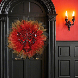 Luling Yaoyao - Corona de máscara de dragón rojo para Halloween, decoración interior, adorno colgante para puerta y pared para fiestas de terror - Product Image 1