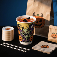 Échantillon gratuit de 3 jours Tasse en papier avec impression personnalisée de 8oz 10oz Halloween Squelette Boissons froides Tasse en papier avec couvercle Boba Lait Thé Café