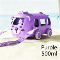 Bouteille d'eau carrée en plastique pour enfants, portable et mignonne, en forme de bus, avec paille, pour la protection de l'environnement