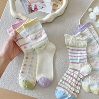 Chaussettes d'été pour femmes à nœud papillon rayé avec trous en maille ouverte et design tubulaire, anti-emmêlement, sans os