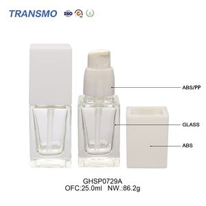 Wholesale Clear <b>Glass</b> Cosmetic Bottle Eco-Friendly 25ml <b>Square</b> Liquid Foundation Container with Custom Logo Pump Face Cream Use - Product Image 3