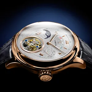 Reloj de pulsera LOBINNI flying tourbillon para hombre, de negocios, resistente al agua, esqueleto, masculino