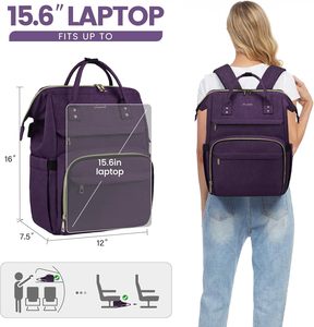 <span class=keywords><strong>Zaino</strong></span> da 15.6 pollici professionale impermeabile per Laptop da <span class=keywords><strong>donna</strong></span> con chiusura a cerniera porta USB viola scuro-per infermieri e insegnanti - Product Image 2